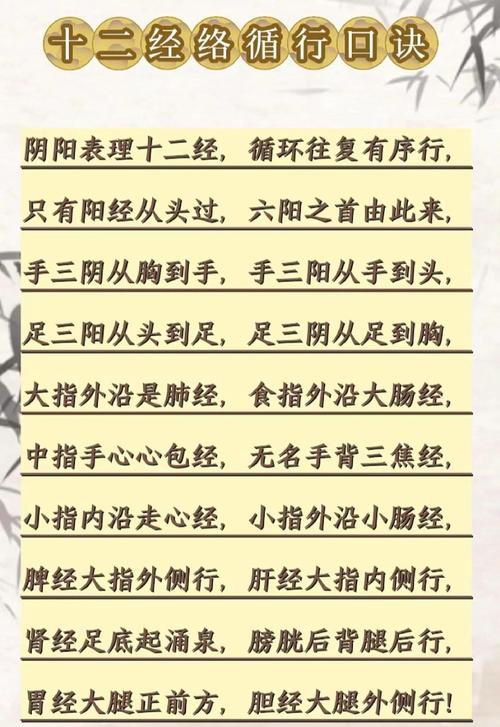 人体十二经络穴位口诀